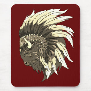 Buffalo Head With indian Headdress Mouse Pad