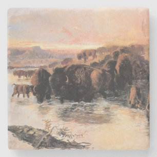 Buffalo Herd (by Charles M. Russell) Stone Coaster