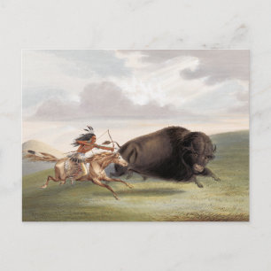 Buffalo Hunt, Chase (1884) chromolithograph art by Postcard