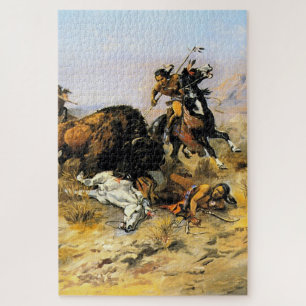 “Buffalo Hunt” Cowboy Art by Charles Russell Jigsaw Puzzle
