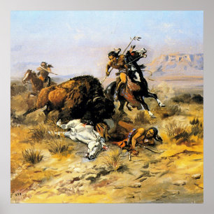 “Buffalo Hunt” Cowboy Art by Charles Russell Poster