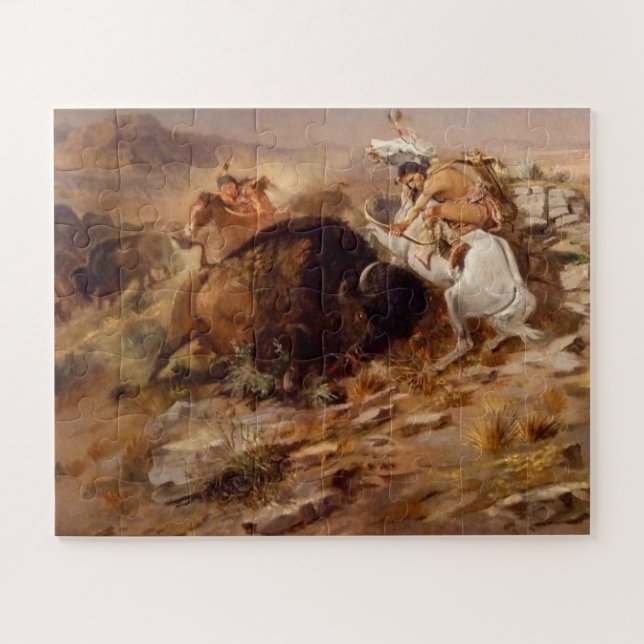 Buffalo Hunt Native American Hunters C M Russell Jigsaw Puzzle (Horizontal)