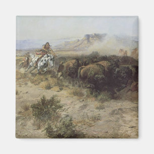 Buffalo Hunt No. 26 by CM Russell, Vintage Indians Magnet