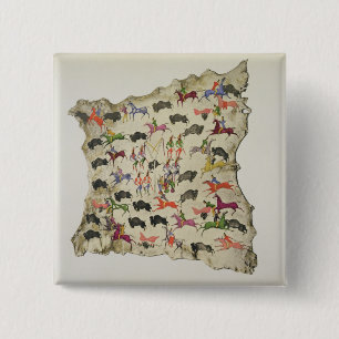 Buffalo hunt (pigment on elk-skin) 15 cm square badge