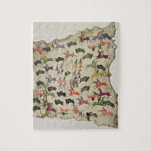 Buffalo hunt (pigment on elk-skin) jigsaw puzzle (Vertical)