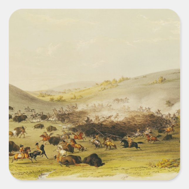 Buffalo Hunt, Surround, c.1832 Square Sticker (Front)