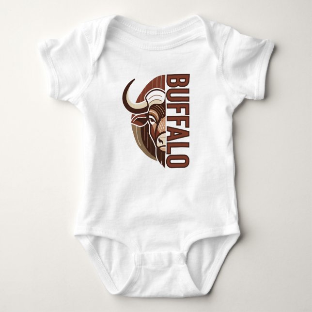 buffalo illustration with typo design baby bodysuit (Front)