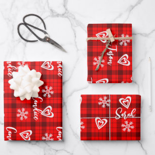 Buffalo Love Hearts and Snowflakes Name Wrapping Paper Sheet