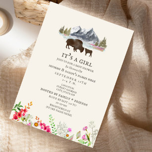 Buffalo Mama Mountain Wildflower Baby Shower Invitation