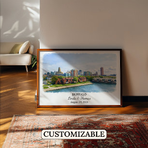 Buffalo New York Poster, Watercolor, Custom Poster