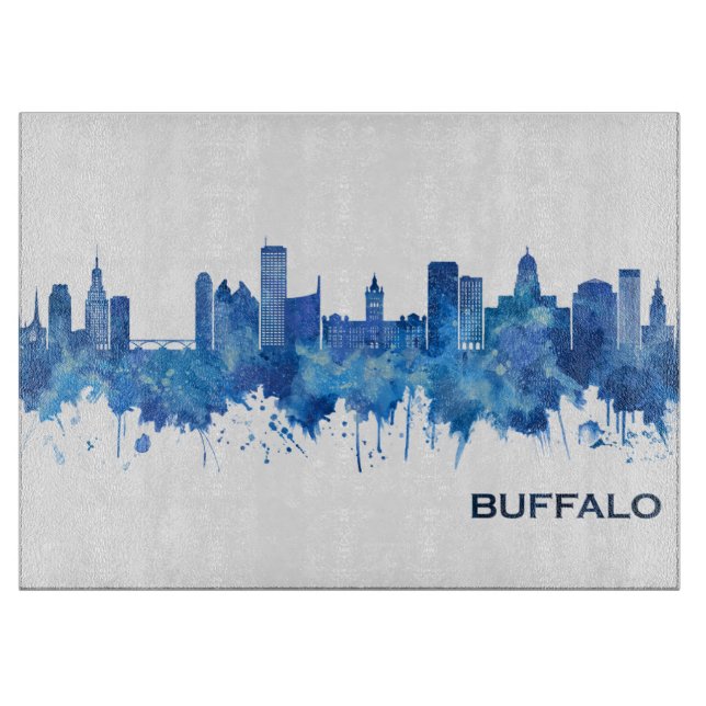 Buffalo New York Skyline Blue Cutting Board (Front)