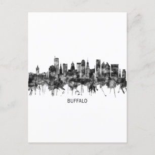 Buffalo New York Skyline BW Holiday Postcard