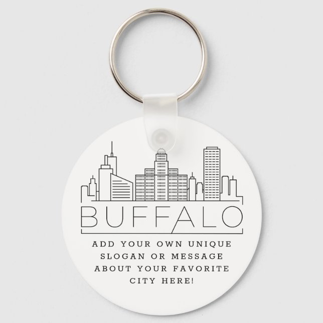 Buffalo, New York Stylized Skyline | Custom Slogan Key Ring (Front)