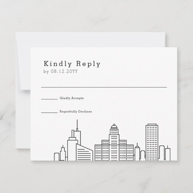 Buffalo, New York Wedding | Stylised Skyline RSVP Card (Front)