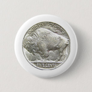 BUFFALO NICKEL 6 CM ROUND BADGE