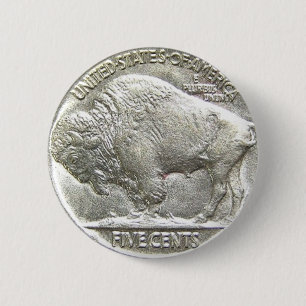 BUFFALO NICKEL 6 CM ROUND BADGE