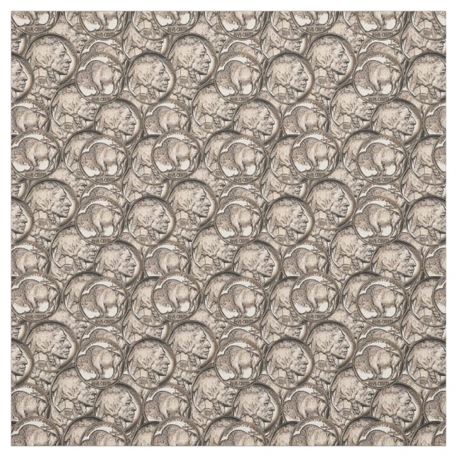Buffalo nickle, Indian head nickle, 1937 five cent Fabric (Swatch)