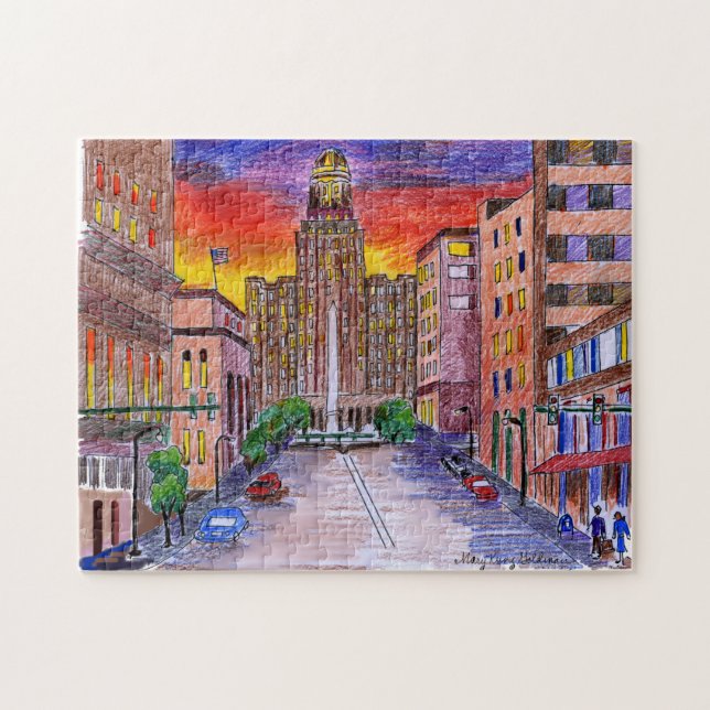 Buffalo NY City Hall Mary Kunz Goldman Art Jigsaw Puzzle (Horizontal)