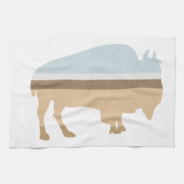Buffalo on a Plain Tea Towel (Horizontal)