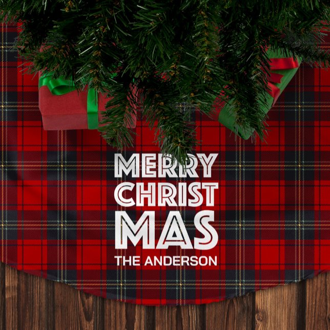 Buffalo Pattern Merry Christmas Family Name Custom Brushed Polyester Tree Skirt (Creator Uploaded)