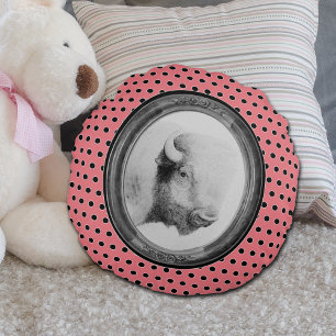 Buffalo Pink Black Polka Dots Round Cushion