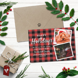 Buffalo Plaid 2 Photo Collage Pet Christmas Holiday Card