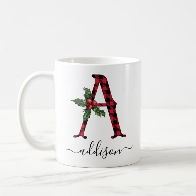Buffalo Plaid A Monogram Christmas Coffee Mug (Left)