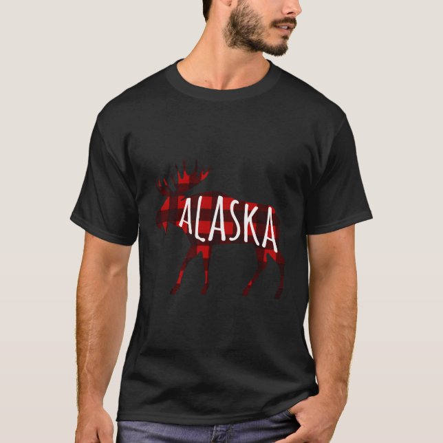 Buffalo Plaid Alaska Moose T-Shirt (Front)