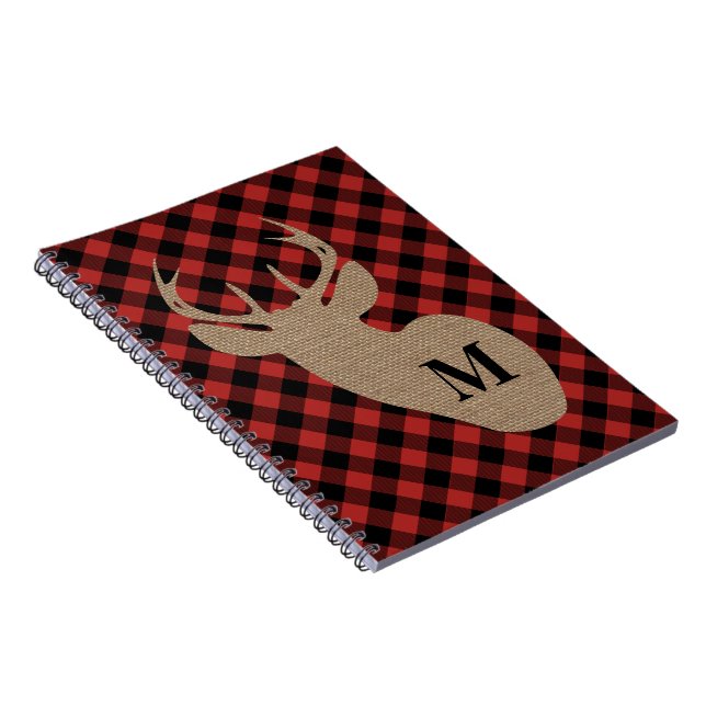 Buffalo Plaid and Burlap Monogram Deer Notebook (Right Side)