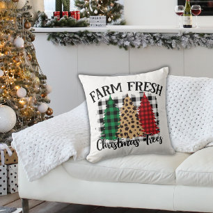 Buffalo Plaid and Leopard Print Chistmas Trees Cushion