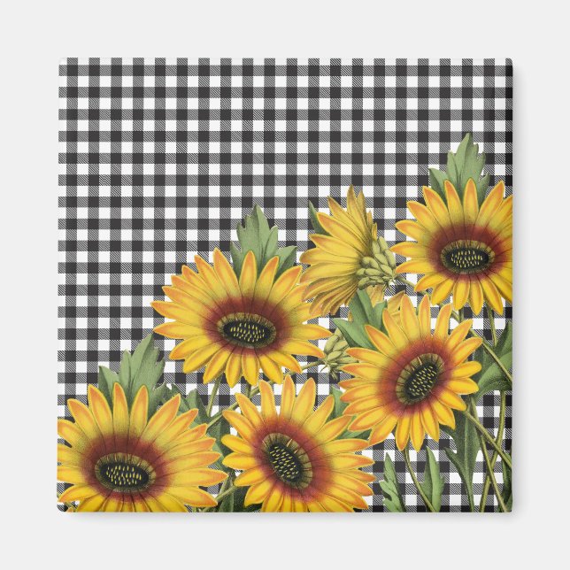 Buffalo Plaid and Sunflowers Magnet (Front)