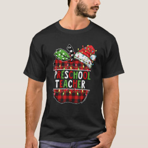 Buffalo Plaid Apple Preschool Teacher Christmas Pa T-Shirt