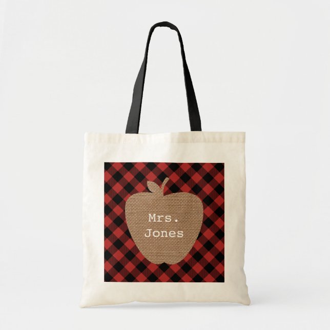 Buffalo Plaid Apple Teacher Bag (Front)