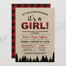 Buffalo Plaid Baby Shower Invitation - It's A Girl