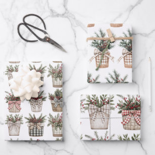 Buffalo Plaid Basket   Farmhouse Christmas   Wrapping Paper Sheet