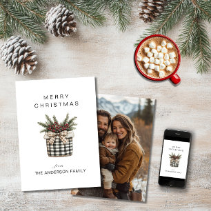Buffalo Plaid Basket Minimalist Photo  Holiday Card