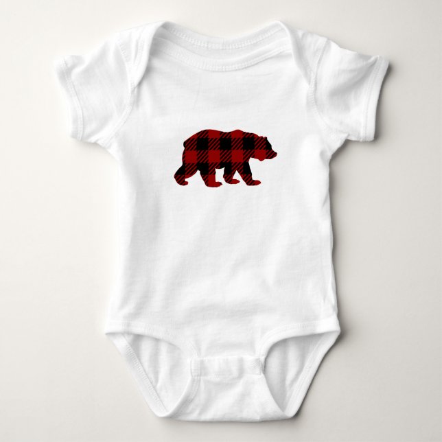 Buffalo Plaid Bear Baby Bodysuit (Front)