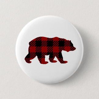 Buffalo Plaid Bear Button