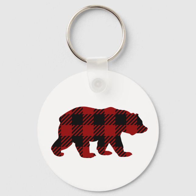 Buffalo Plaid Bear Keychain (Front)