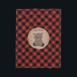 Buffalo Plaid Bear Kids Fleece Blanket<br><div class="desc">A fleece blanket featuring an illustration of a bear.  Background is black and red buffalo plaid. Personalise the name.</div>