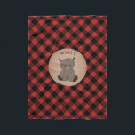 Buffalo Plaid Bear Kids Fleece Blanket<br><div class="desc">A fleece blanket featuring an illustration of a bear.  Background is black and red buffalo plaid. Personalise the name.</div>