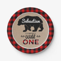 Buffalo Plaid Bear Lumberjack Wild One Birthday