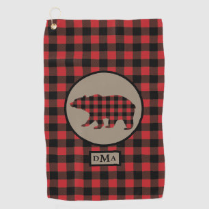 Buffalo Plaid Bear Monogram Golf Towel
