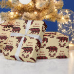 Buffalo Plaid Bear Pattern Christmas Wrapping Paper<br><div class="desc">A red and black buffalo print silhouette bear combines with a matching acorn and leaves to form an attractive pattern on this Holiday wrapping paper. Separating the repeated images is matching red script that says "Merry Christmas". The pattern is placed on a light gold background to form a unique and...</div>