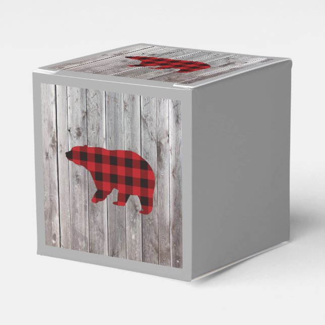 buffalo plaid bear wild one 1st birthday party favour box (Front Side)
