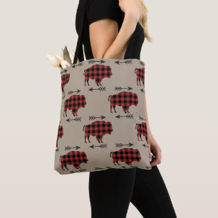 Buffalo Plaid Bison Pattern on Tan Tote Bag