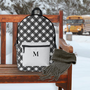 Buffalo Plaid Black and Grey Pattern Monogrammed Printed Backpack