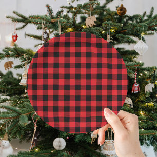 Buffalo Plaid Black Red Christmas  Paper Plate