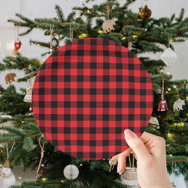 Buffalo Plaid Black Red Christmas  Paper Plate (Creator Uploaded)
