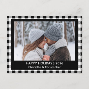 Buffalo Plaid Black White Fall Holiday Postcard